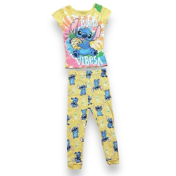 Girls Lilo & Stitch 2pc Short Sleeve Top Pants Pajama Set 100% cotton - Picture 1 of 4